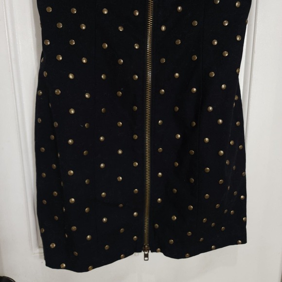 Vtg Betsey Johnson Womens Dress Black Denim Studded Zip Strapless Y2K 90s Sz 4 S - Picture 6 of 10